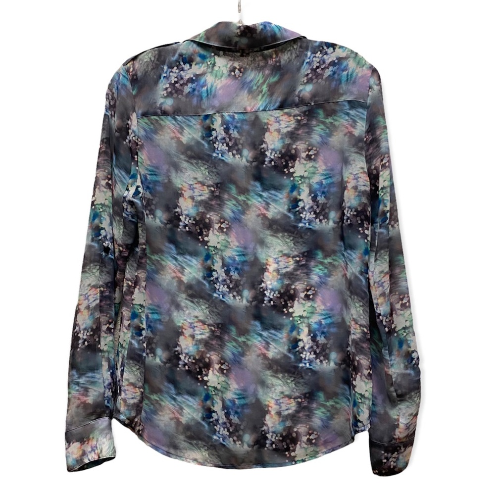 Bebe Colorful Abstract Print Chiffon Button Up Ro… - image 2